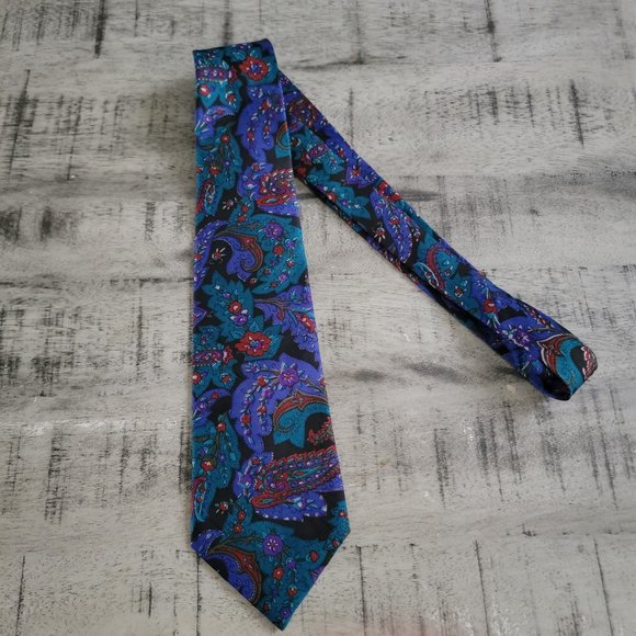Die Krawatte Black and Teal Paisley Print Silk Tie 56.5 x 3.5 - Picture 2 of 9